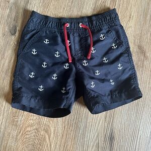 Baby GAP Navy Blue Swim Trunks with Red Drawstrings and White Anchors